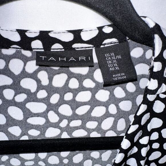 Tahari Womens Size XL Black White Dot Pattern Cross Front Long Sleeve Blouse - Picture 3 of 8